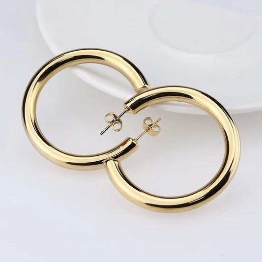 25/30/40/50mm Oversize Stainless Steel Circle Hoop Earrings for Women Golden Big Thick Earrings Fashion Jewelry Accessories