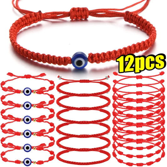 2-12pcs Lucky Red String Bracelet for Couple Good Luck Amulet for Success Rope Evil Eyes Braided Wristband Handmade Jewelry Gift