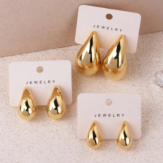 Vintage Smooth Gold Color Exaggerate Dupes Teardrop Chunky Bottega Stud Earring Stainless Steel Waterdrop Lightweight Hoops