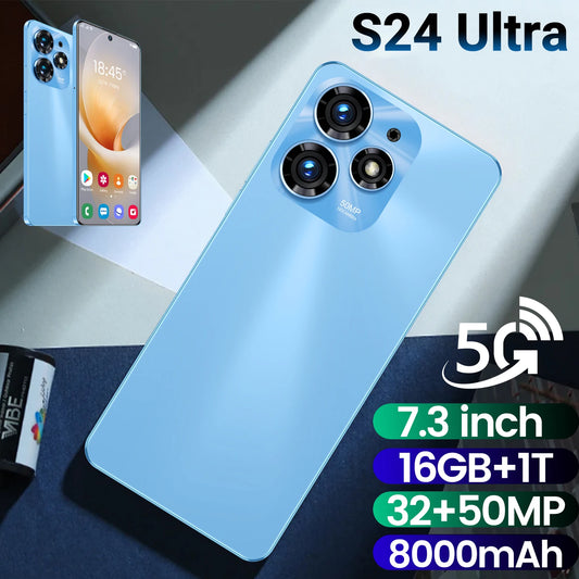 New S24 Ultra Smartphone Original 7.3 HD Global Version Android Cell phone 16GB+1TB 5G Dual Sim Mobile Phones Unlocked Celulares