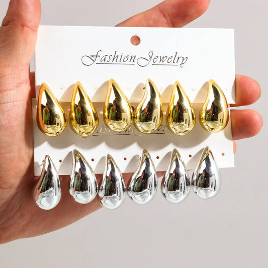 3 Pair/Set Chunky Plated Waterdrop Hoop Earrings for Women Smooth Multicolour Acrylic Tear Drop Earring Lightweight Jewelry