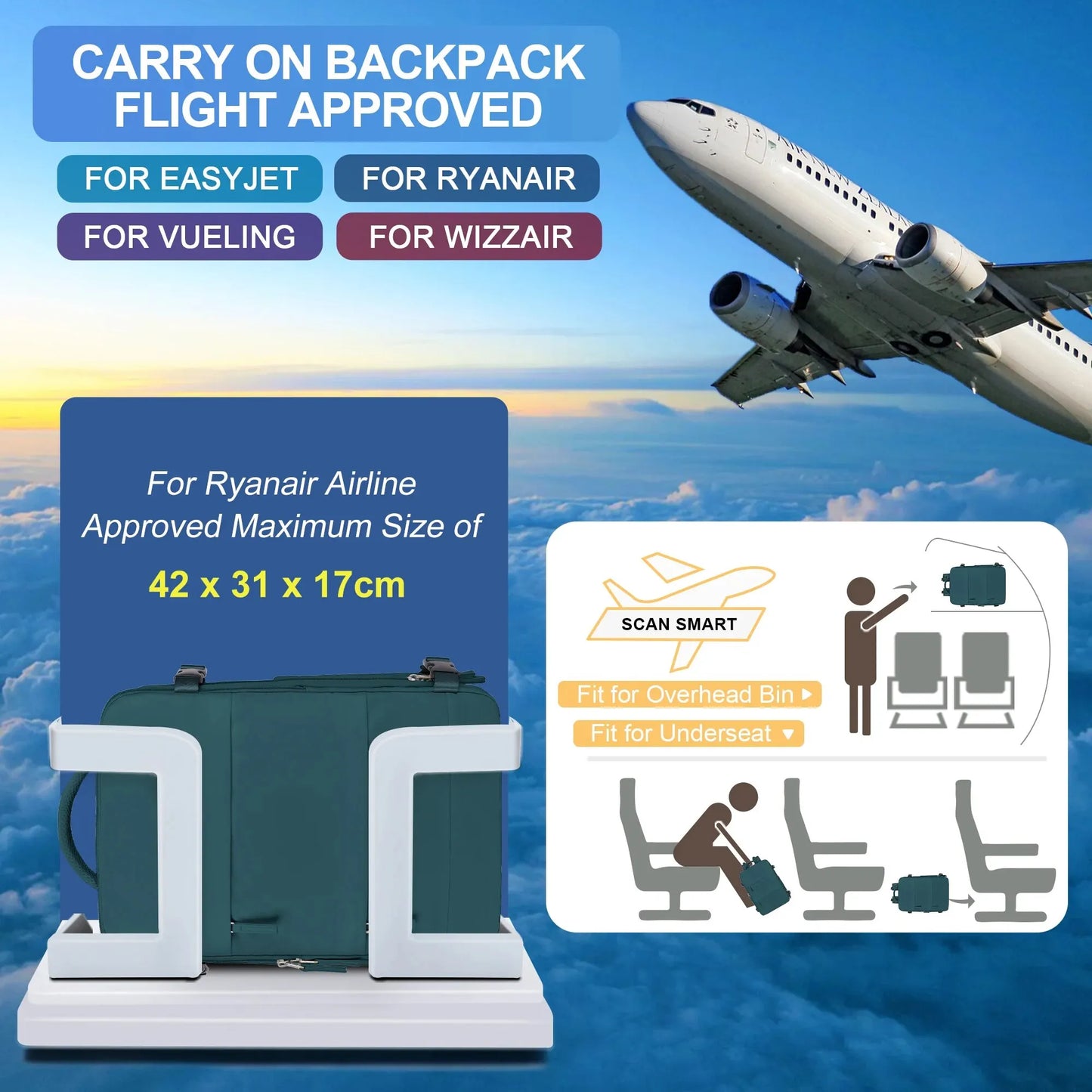 Likros Travel Backpack Large Capacity, Hand Luggage Laptop Backpack for Women, Waterproof Business Flight Cabin Bag Men Backpack