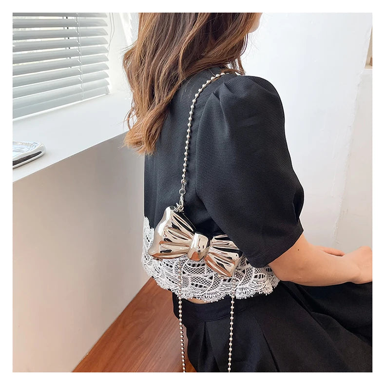 New Style Evening Bag Bow Ladies Acrylic Chain Banquet Bag Evening Dress Clutch Bag