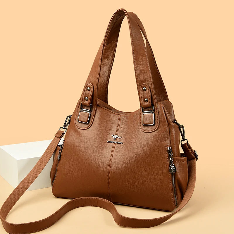 Genuine Soft Leather Handbags for Women Vintage Shoulder Tote Bag Luxury Designer Ladies Large Capacity Purse Bags Sac A Main