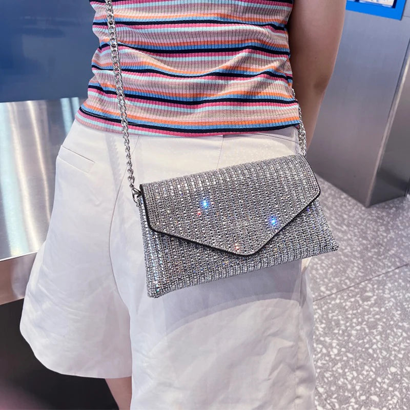 JIOMAY Rhinestone Purse Hand Bags For Women 2023 New Luxury Designer Handbags Fashion Trends Chain Silver Purse Party Bags
