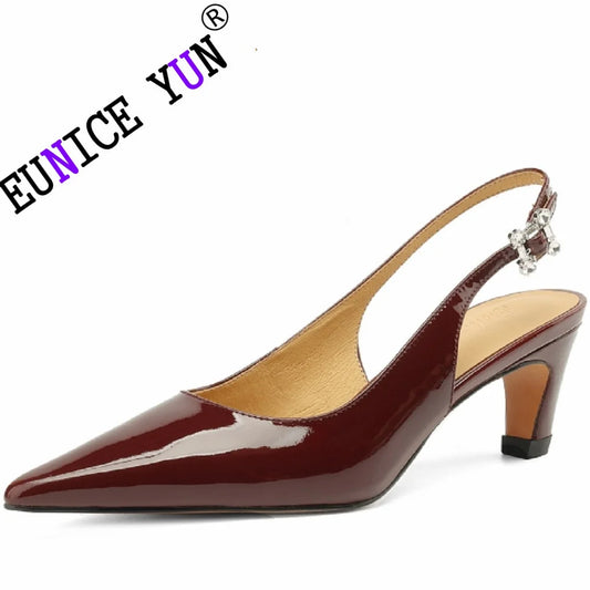 EUNICE YUN Genuine Leather Stiletto Heels - European & American Style"