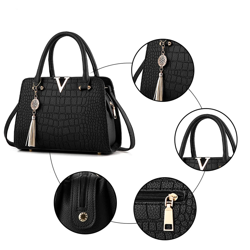 High Quality Ladies leather shoulder bag Women free shipping Crocodile Handbag V Letters Designer Large Capacity Shoulder Bags
